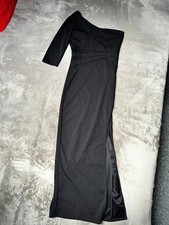 Elegantes Abendkleid One Shoulder Dreiviertel Arm Bein Schlitz Mesh Details Gala