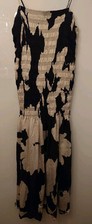 H&M Maxikleid Kleid Sommerkleid Ibiza Creme Schwarz Gesmokt Gr XL