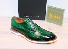 LORENZI Leder Schnürer Halbschuh Fischleder Aal Grün - Made in Italy - Neu !