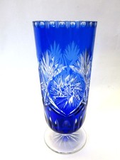 Bleikristall antik Bierglas Weißbierglas Weizenglas mit Fuß blau Schliff 10/20L