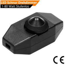 LED Dimmer Schnur Drehdimmer 80W stufenlos Zwischendimmer Dimm Schalter Schwarz