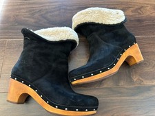 UGG Australia Lynnea schwarze Wildleder Lammfell Clog Stiefel UK Größe 8,5 (einmal getragen)