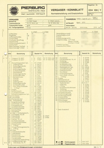 Einstelldaten datenblatt ford - datenblatt,
