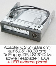 FSC RAHMEN ADAPTER 3,5" 8,89cm -> 5,25" (13,33cm) INKL. USB FÜR FLOPPY ZIP LS120