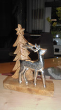 Aufsteller Weihnachten Hirsch mit Tanne Holz 22 cm hoch