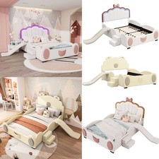 Polsterbett Doppelbett Kinderbett Bettgestell mit Rutsche & Treppe Cartoon Bett