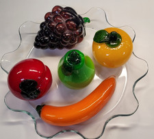 5 Früchte aus Glas Apfel Birne Banane Weintrauben u. Orange Murano Art Glaskunst