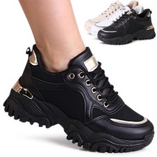 Damenschuhe Plateau Sneaker Turnschuhe Keilabsatz Chunky Halbschuhe Trendy