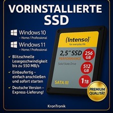 SSD mit Windows 10/11 Home & Pro vorinstalliert – Intenso 250GB 500GB 1TB 2,5'