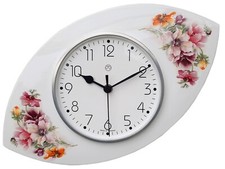 Funk-Küchenuhr rosa Blumen Wanduhr Funkuhr Küchenuhr Keramik weiß Ellipse