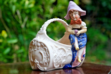 Antike deutsche Volkstedt Porzellan Überlauf Vase Mädchen Figur Depose um 1900