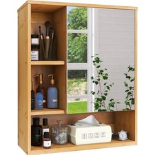 Badezimmerschrank Bambus Spiegel Wandmontage platzsparend
