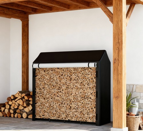 Kaminholzregal metall mit dach - kaminholzregal,
