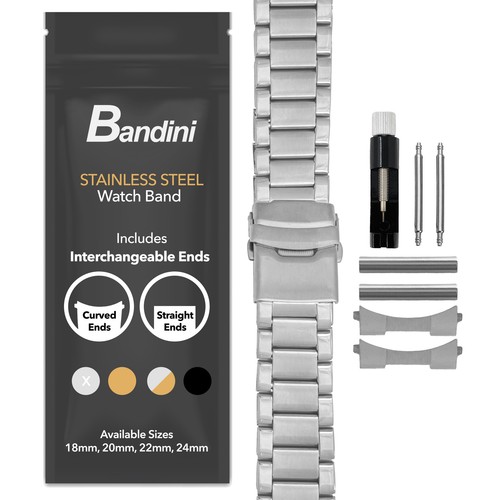 20mm curved steel - metal, watch