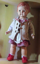 Schildkrötpuppe Erika 53 cm originale Kleidung 40-50ziger Jahre o.Rauch+Tierhaar