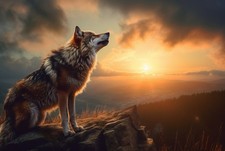 Wandbild: Wolf auf dem Hügel