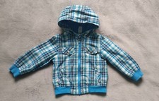 Jacke Gr. 86 mit Kapuze, C&A, Baby Club, blau, kariert, Frühling, Sommer, Herbst