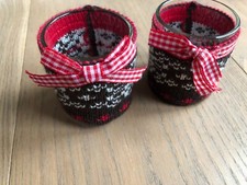 Teelichtglas 2 Stck. "die Spiegelburg" Glas/Strickbezug mit Schleife