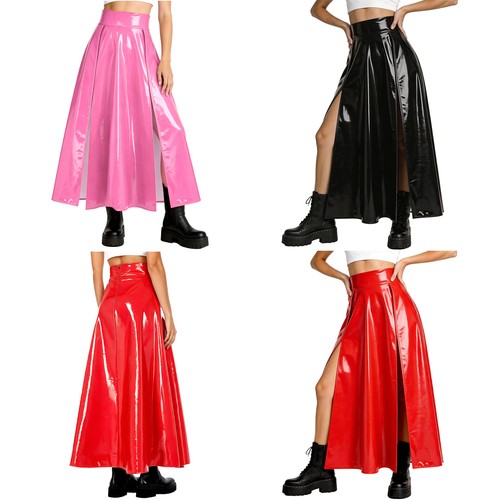 Damen lackleder rock lang - de,
