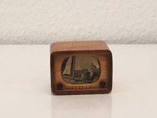 Vintage Holz-Fernseher mit Sandmännchen 5,5 x 3,5 x 4,2 cm für Puppenstube