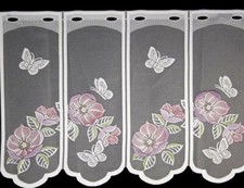 Scheibengardine  Schmetterlinge lila Blumen  Kurzgardine 170 cm B x 45 cm H