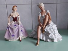 2 Porzellanfiguren-Dame in Biedermertracht von Royal Dux+Tänzerin von Schaubach