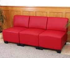 B-Ware Modular 3-Sitzer Sofa Couch Lyon, Kunstleder rot, ohne Armlehnen