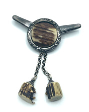 Vintage Modeschmuck Tracht Landhaus Kragenclip Kragenklammer Horn Einlage unisex