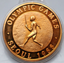 MEDAILLE: FECHTEN - OLYMPIADE 1988 SEOUL, Cu vergoldet, 40 mm, 31,6 g, PP, Be13