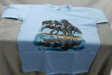 B&C Kinder T-Shirt Kindershirt Pferd 3 Friesen Pferde, hellblau Gr.  110/116 neu