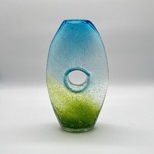 Vintage Design Glas Vase Lochvase • Murano Stil • Blau I Grün • Space Age Stil