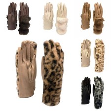 Teddyplüsch Handschuhe Leopard Kunstfell Baumwolle Winter Leo Motiv Teddyfell