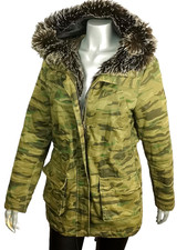 TALLY WEIJL DAMEN JACKE KAPUZEN CAMOUFLAGE PARKA FELL LOOK DESIGNER ARMY 38 M