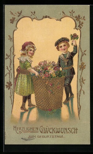 Kinder mit blumenkorb zum - mit,