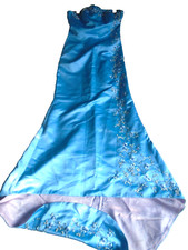 JOVANI wunderschönes Abend- Maxi-Kleid, Perlen, Schulterfrei, Blau, Größe S / 10