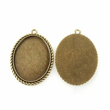 10x Vintage Anhänger Cabochon Einfassung Fassungen Antik Bronze Oval Tablett 30x40mm