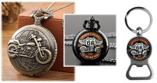 Biker Taschenuhr Custom Bike Harley, Route 66 (mit H.Kette) o.als Flaschenöffner
