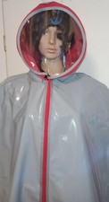 PVC Regencape Lack Gummimantel Raincoat Regenmantel Sichtfenster Transparent 