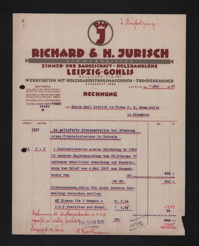 Leipzig rechnung 1927 - leipzig,,