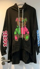 Hoodie Longsweater Schwarz Teddyprint Neon bis Gr. 44