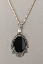 Antiker Silber Anhänger mit schwarzem Onyxstein & Silberkette ohne OVP