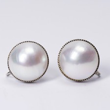 XL Art Deco Mabe Blister Perle Ohrschrauben Ohrringe Ohrstecker 585 Gold WOW