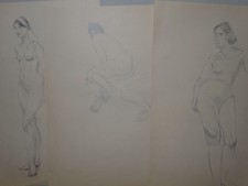 Weibliche Akte - Körperstudien Frauen stehend - 3 Bleistiftzeichnungen - 1955