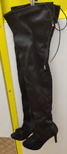 BUFFALO Peep-Toe Overknee Stiefel HIGH HEELS 38 9cm hoch schwarz SATIN wie Neu