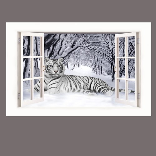 White snow tiger laying - snow, forest