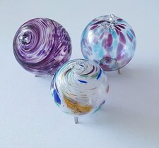 3 schöne Vintage Glaskugeln Fensterschmuck Eisch mundgeblasen 10cm/10cm/9cm