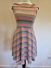 Superdry Sommerkleid M Pink Grau Carmen-Ausschnitt Kleid Rock 