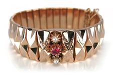 Antiker Armreif 115 Jahre Rubin Saatperlen Roségold RESTAURIERT [BRORS 11464]