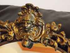 antik Spiegel oval Frankreich Bronze Applikationen Engel Putte 51,5x37 cm