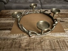 Kerzenleuchter XL Hirsch Geweih Ø45cm f. Stumpenkerzen Gold / Silber Messing